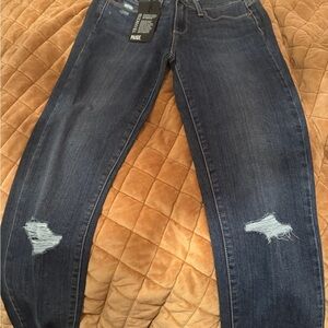 PAIGE Dark Blue Distressed Boyfriend Jeans